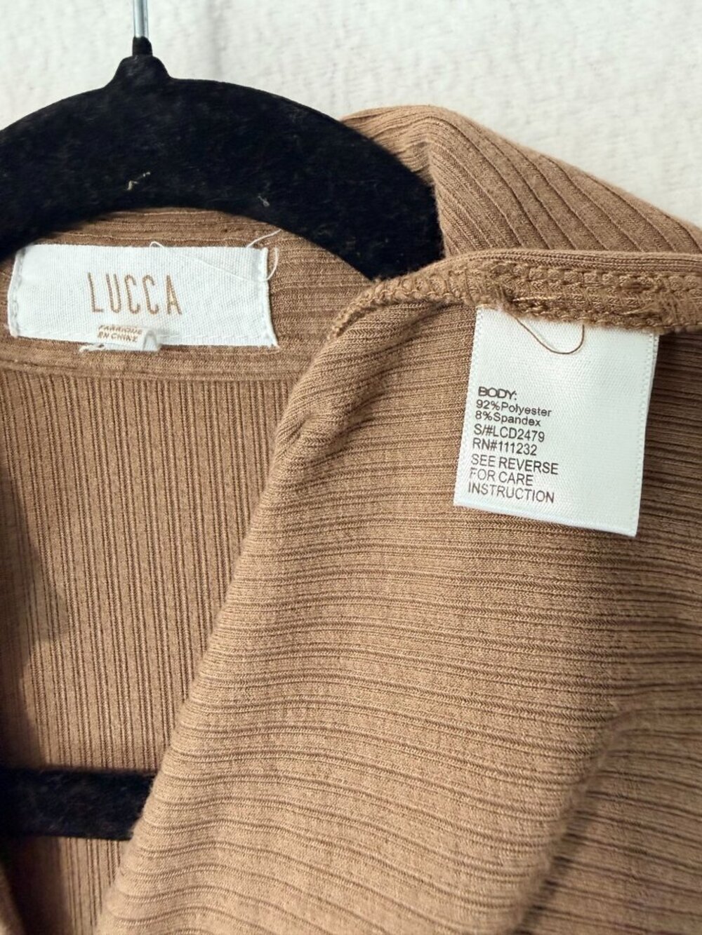 Lucca Brown Ribbed Long Sleeve Button-Down Midi Dress With Collared Neckline S - Picture 4 of 14